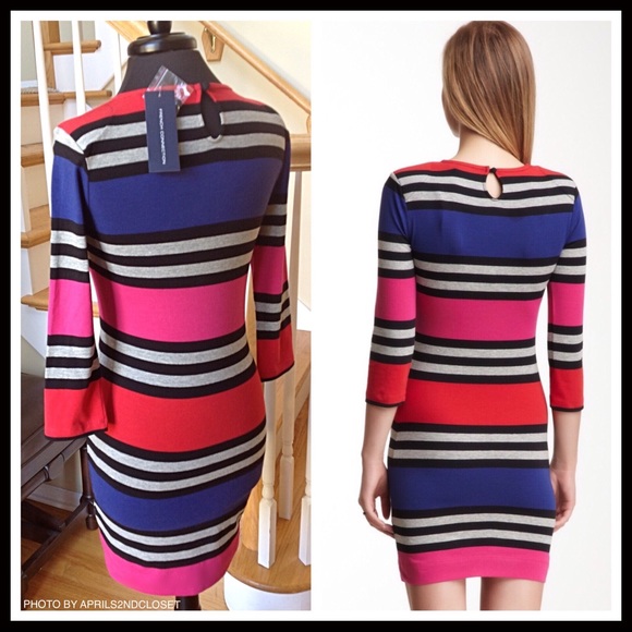 FRENCH CONNECTION STRIPED SHIFT BODYCON MINI DRESS - Picture 5 of 8
